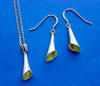 Sterling silver light green enamel cloisonne' calla lily necklace and earrings