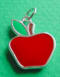 sterling silver red enamel apple with green enamel leaf