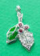 sterling silver holly charm - one green enamel leaf, one cubic zirconia leaf, red cubic zirconia berries