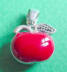 sterling silver red enamel apple charm with marcasite leaf