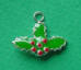 sterling silver christmas holly charm - this side has green and red enamel epoxy