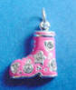 sterling silver pink enamel boot with rhinestone charm
