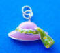 sterling silver pink enamel hat charm with green and yellow dots ribbon