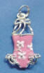 sterling silver pink enamel bathing suit charm with light pink flowers all the way around and bows
