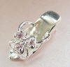 sterling silver sandal charm with petal-design flower on top made out of light pink cubic zirconia stones