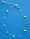 flower girl freshwater pearl and pink crystal (Swarovski light rose) single strand illusion necklace