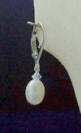sterling silver leverback freshwater pearl and Swarovski(TM) moonlight - even clearer than "clear" - bride's earring