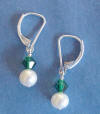 sterling silver leverback pearl and green crystal earrings