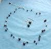 handcrafted sterling silver black freshwater pearl double-strand illusion necklace and earrings
