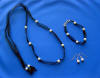 bridesmaid jewelry set of black organza, freshwater pearls and sterling silver