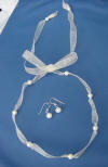Ivory organza and freshwater pearl necklace with matching sterling silver pearl earrings