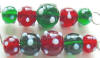 red and green sputnik glass beads on this set of 2 christmas ornament hangers