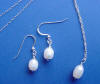 sterling silver single pearl drop necklace and earrings wedding jewelry set