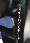 double spiral earrings for wedding in freshwater pearls and jet swarovski crystals