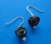 black onyx rose and freshwater pearl sterling silver earrings