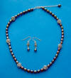 handcrafted sterling silver rose beads and black freshwater pearls necklace and earrings