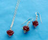 sterling silver red glass lampwork rose bead necklace and earrings