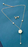 Sterling silver white porcelain rose freshwater pearl necklace and sterling silver freshwater pearl stud earrings