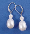 sterling silver leverback south sea shell white teardrop and round pearl earrings