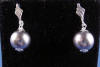 sterling silver 12mm south sea shell pearl dangle stud earrings in dark gray shell pearls