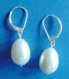 sterling silver teardrop white shell pearl leverback earrings