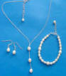 3-pearl drop necklace with bracelet and earrings