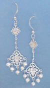 Sterling silver chandelier earrings with cubic zirconias and freshwater pearls