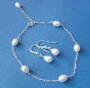 sterling silver pearl station bracelet and earrings jewelry set - oval pearls ON the chain