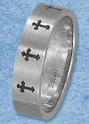 stainless steel wedding band with 4 crosses