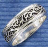 sterling silver 9mm feather design over antiqued wedding band