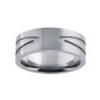 8mm wide with recessed design and satin finish titanium wedding band