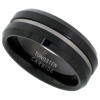 black finish tungsten carbide wedding band with groved center