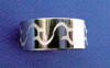 stainless steel wedding band with pattern etched all the way around the wedding ring inspired by tribal tattoo patterns